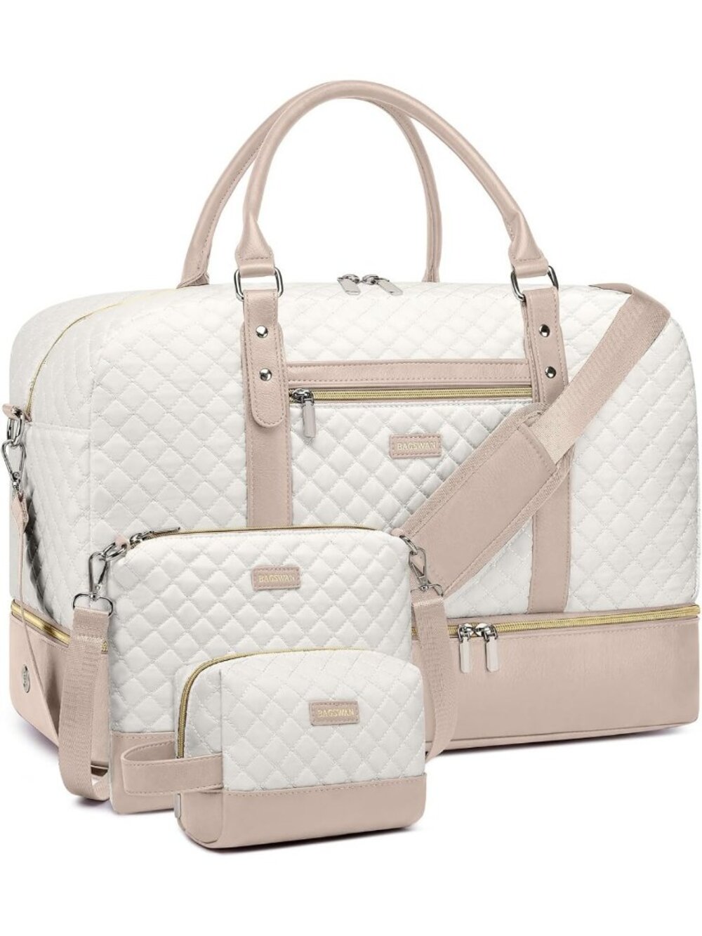 Spacious Women's Weekender Bag Set: 3PCS Travel Duffel with Shoe Compartment